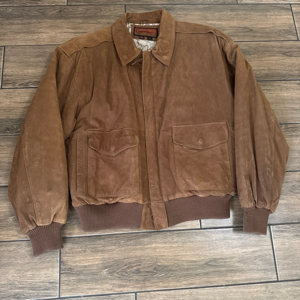 Vintage Cayenne Tan Brown Cayenne Suede Leather Bomber Jacket Men's Size Medium